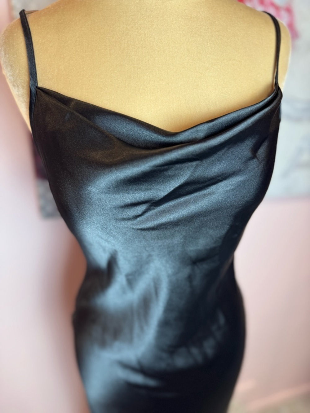 Bebe Black Cowl Neck Satin Slip Dress Made in Usa - Picture 2 of 8